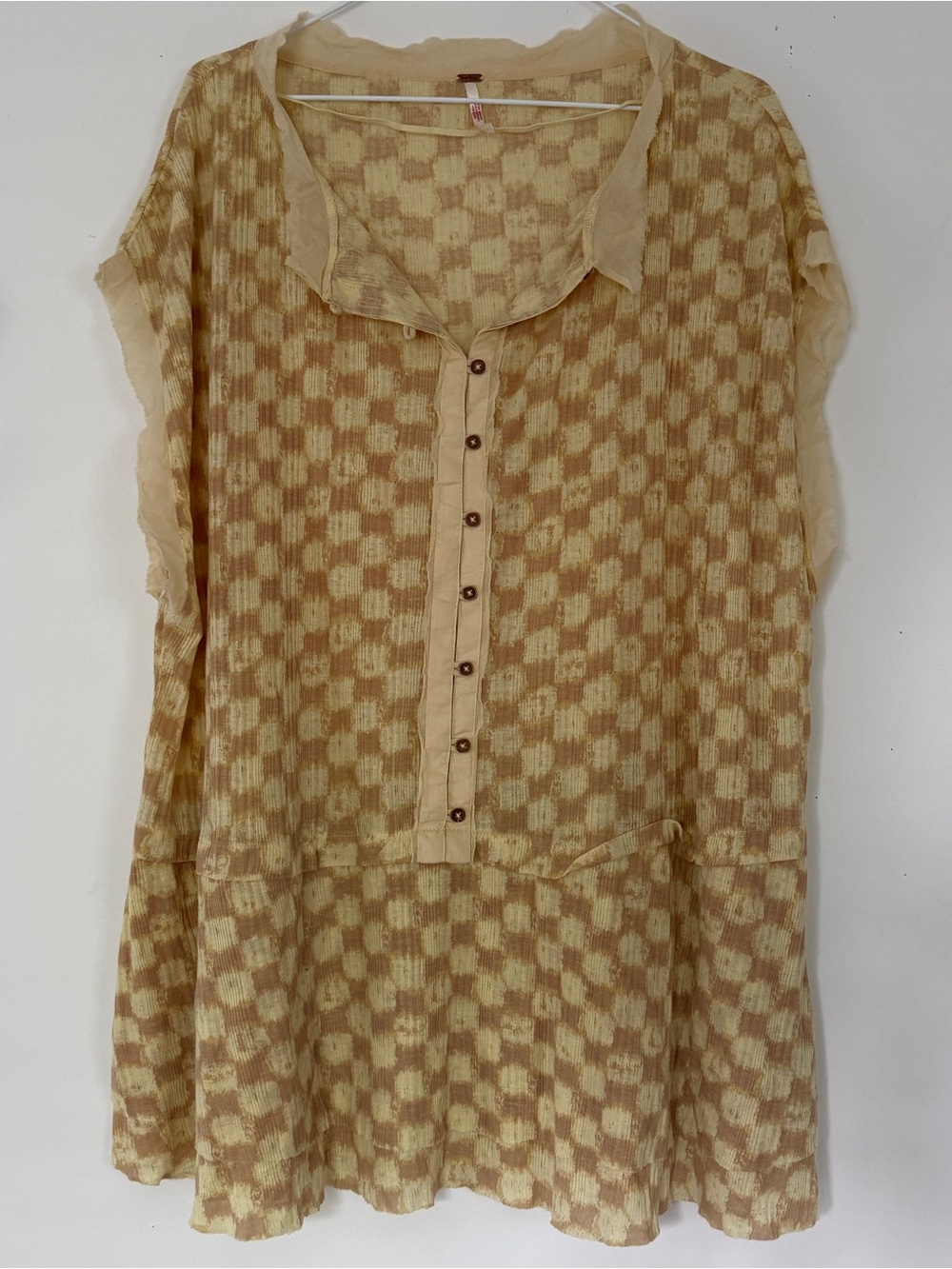 Free People Oversized Boho Checker Print Tunic Mini Dress S